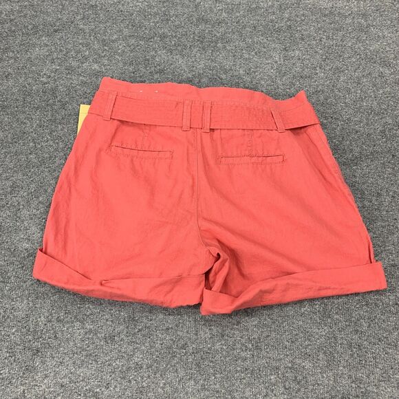 Sonoma Modern Fit Short Womens 10 Coral Solid Cuffed Linen Blend Belted Paperbag - Picture 6 of 9